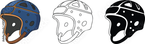 Rugby headguard silhouette & Outline and illustration set isolated on transparent background