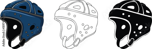 Rugby headguard silhouette & Outline and illustration set isolated on transparent background