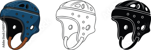 Rugby headguard silhouette & Outline and illustration set isolated on transparent background