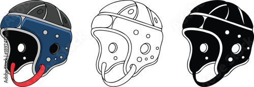 Rugby headguard silhouette & Outline and illustration set isolated on transparent background