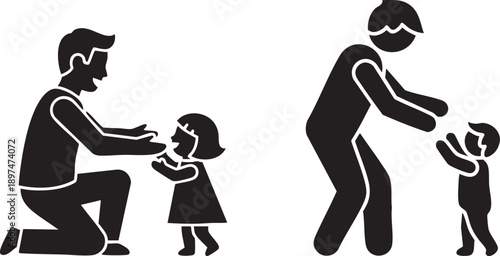 Silhouette of a father playing with his young children, family bonding and childhood moments