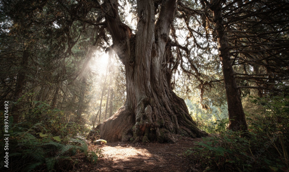 Fototapeta premium A large tree with a hole in the trunk