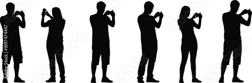 Mega collection of diverse people silhouettes including happy families jumping children professional photographers and business people talking isolated on white background