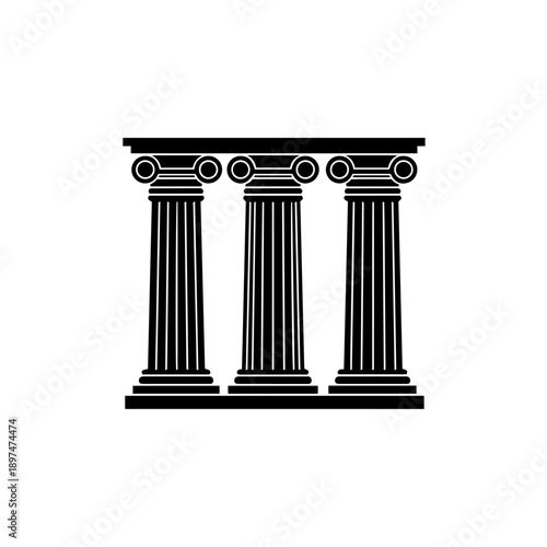 Elegant vector illustration of three classical greek ionic columns with entablature and architrave for architecture, design, or ancient history projects