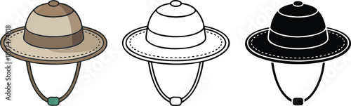 Safari hat silhouette & Outline and illustration set isolated on transparent background