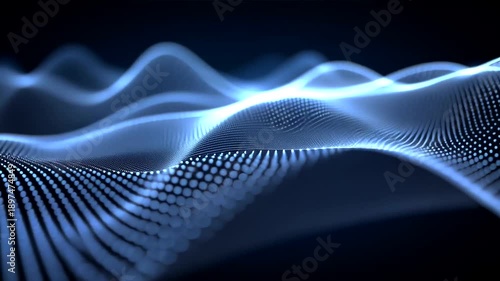 A close-up view of an abstract, rippling surface created with glowing blue dots