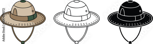 Safari hat silhouette & Outline and illustration set isolated on transparent background