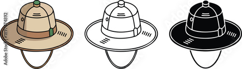Safari hat silhouette & Outline and illustration set isolated on transparent background