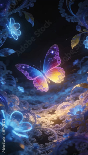 A vector 3D rendering of an unusual laser butterfly with wings that have a breathtaking gradient of deep sky blue.