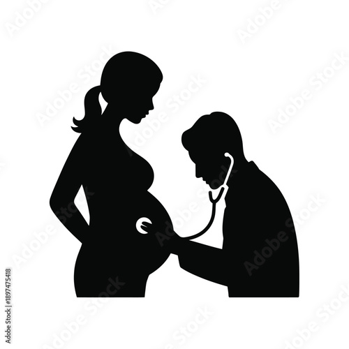 Pregnant woman consulting with a doctor about her baby's health isolated on white background, Vector, illustration