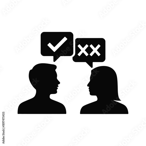 Two people having a conversation with one agreeing and the other disagreeing isolated on white background, Vector, illustration