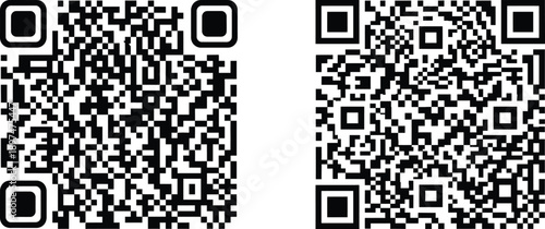 Two black qr codes on white background for scanning and encoding data