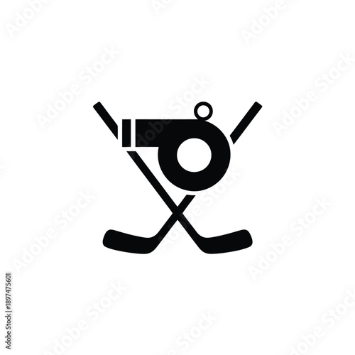 A stylized graphic of a hockey player holding a stick and a puck. isolated on white background, Vector, illustration