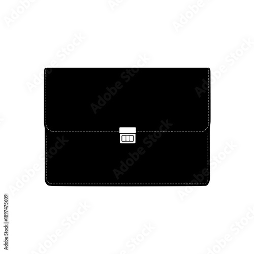 Elegant black leather-style portfolio folder with minimalist usb drive-shaped closure, professional business presentation sleeve, vector illustration