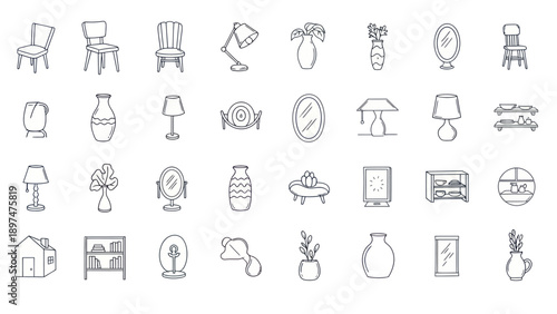 Doodle Icons of Furniture and Home Decor Objects Set