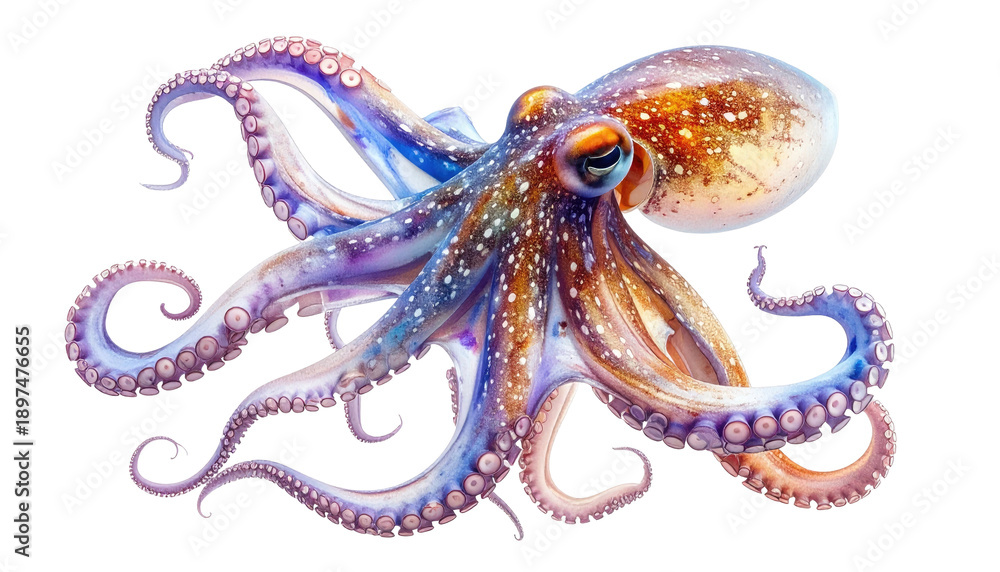 Fototapeta premium Vivid, detailed illustration of an octopus with outstretched tentacles