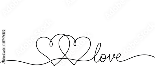 Interconnected hearts with the word love in a flowing line art design on white background