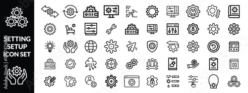 Setting & Setup icon set. Containing Configuration, option, settings, control , and more. editable stroke. vector illustration