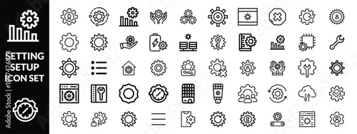 Setting & Setup icon set. Containing Configuration, option, settings, control , and more. editable stroke. vector illustration