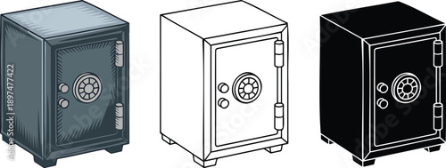 Security safe box silhouette & Outline and illustration set isolated on transparent background