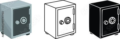 Security safe box silhouette & Outline and illustration set isolated on transparent background