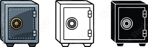 Security safe box silhouette & Outline and illustration set isolated on transparent background