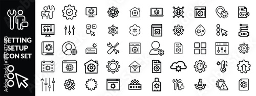 Setting & Setup icon set. Containing Configuration, option, settings, control , and more. editable stroke. vector illustration