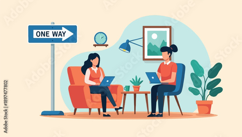 Two people working on laptops at home, one on a couch, one on a chair