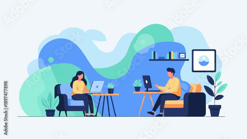 Two people working on laptops in a cozy home office setting (1)