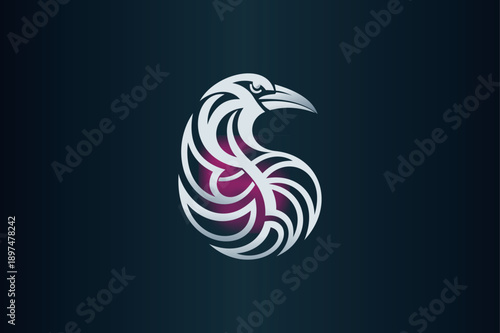 Tribal Phoenix Bird Logo with Glowing Core