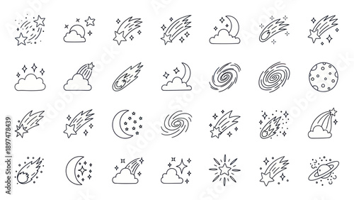 Cosmic Icons: Shooting Stars, Moons, Galaxies, Planets, and Clouds