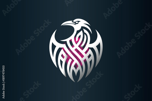 Tribal Phoenix Bird Logo with Glowing Core