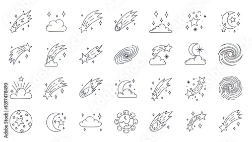 Cosmic Icons: Stars, Comets, Meteor Showers, Galaxies, Clouds, Moon, Night Sky