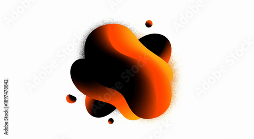 Abstract fluid shape with orange-black gradient and dotted texture