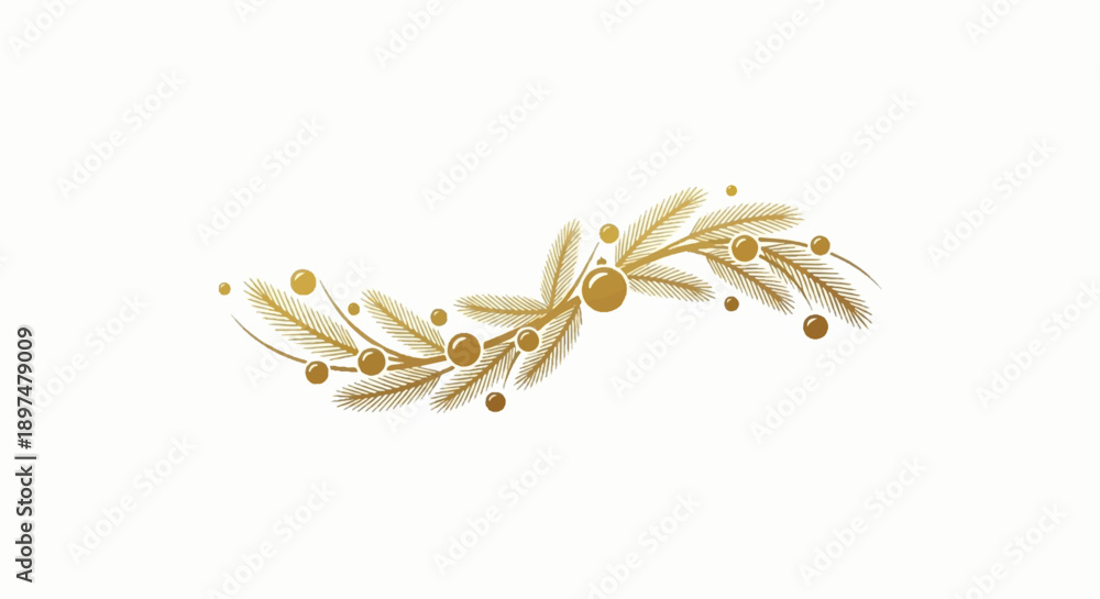 Naklejka premium Golden festive garland with pine branches and baubles on a white background