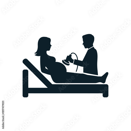 Pregnant woman receiving an ultrasound examination from a doctor. isolated on white background, Vector, illustration