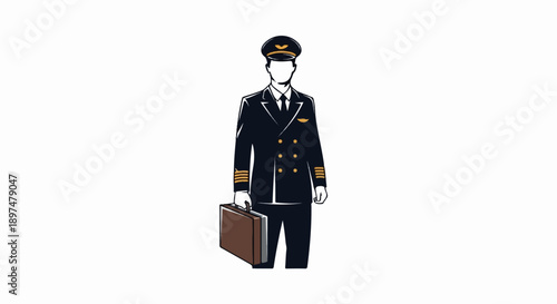 Silhouette of a pilot in uniform holding a briefcase