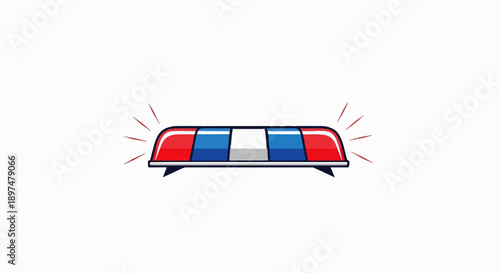 A red, blue, and white flashing light bar with red rays emanating