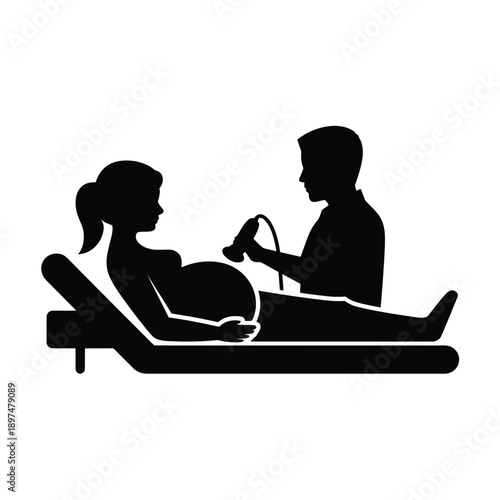 Pregnant woman receiving a massage from a male therapist in a clinical setting. isolated on white background, Vector, illustration