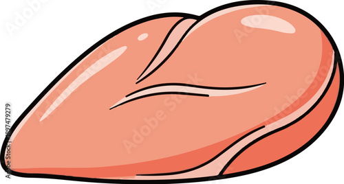 A stylized, cartoonish depiction of a raw chicken breast on a white background