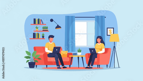 Two people working remotely from home on their laptops