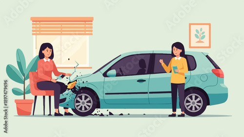 Two women and a damaged car scene