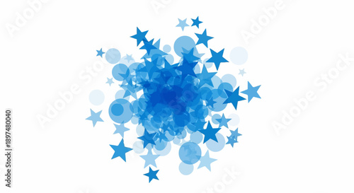 Abstract blue stars and circles burst with transparency