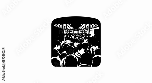 Overcrowded public transport interior with many silhouetted figures