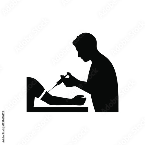 A person is meticulously crafting a shoe with specialized tools. isolated on white background, Vector, illustration