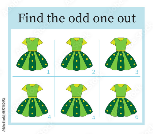 Find the odd one out. Puzzle game for children. Dress for kids.