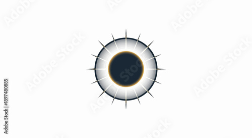 Abstract depiction of a solar eclipse with dark center and radiating light