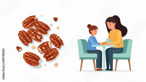 Two women share a table with nuts on the side