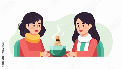 Two women enjoying a warm beverage and conversation
