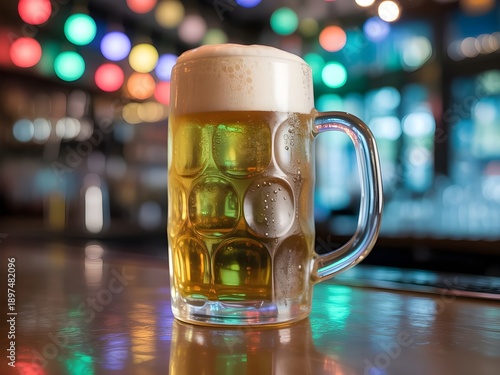 Beer being poured into a glass with foamy splash, dark moody background, high-speed photography, realistic lighting.